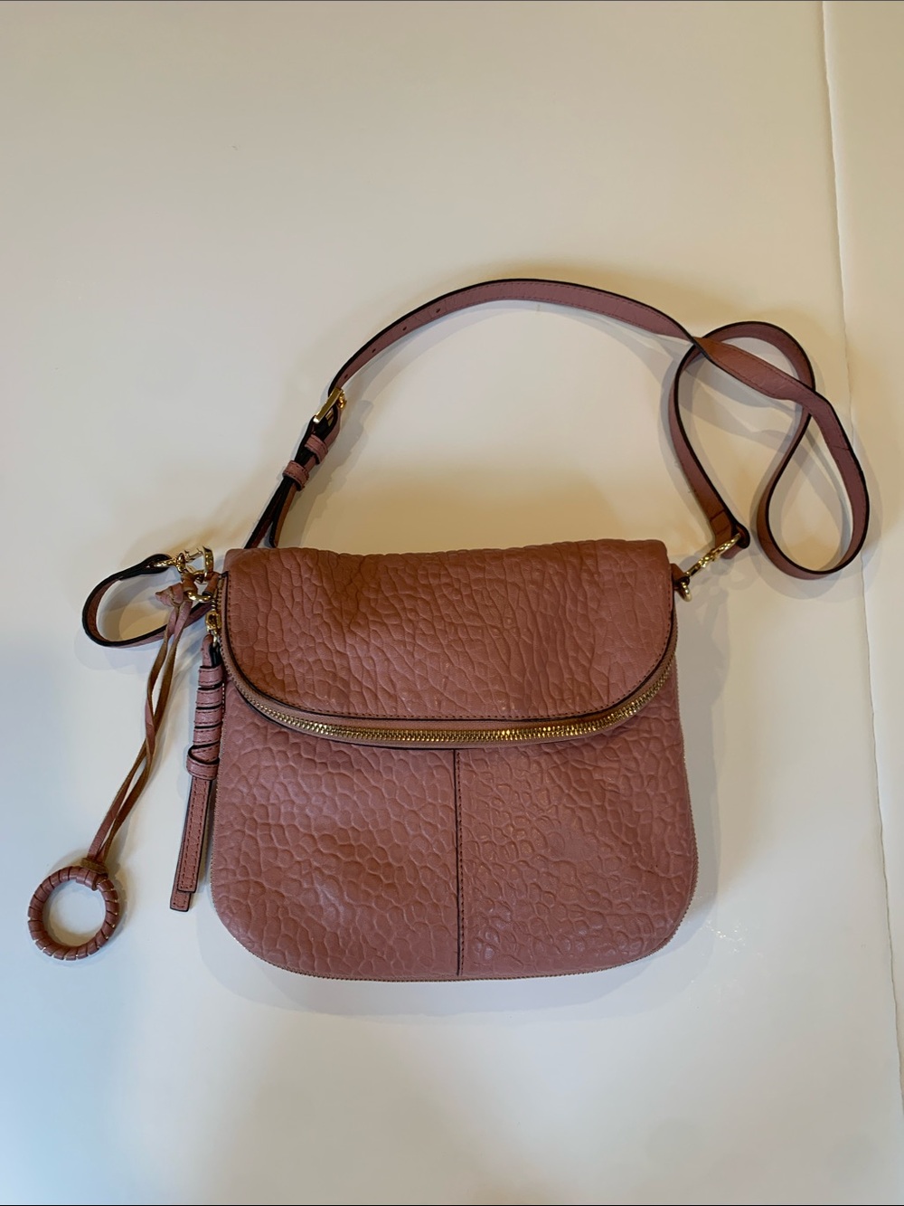 Vince Camuto Cory Lamb Leather Crossbody Bag Pink Cherry Blossom Flap Zip Purse